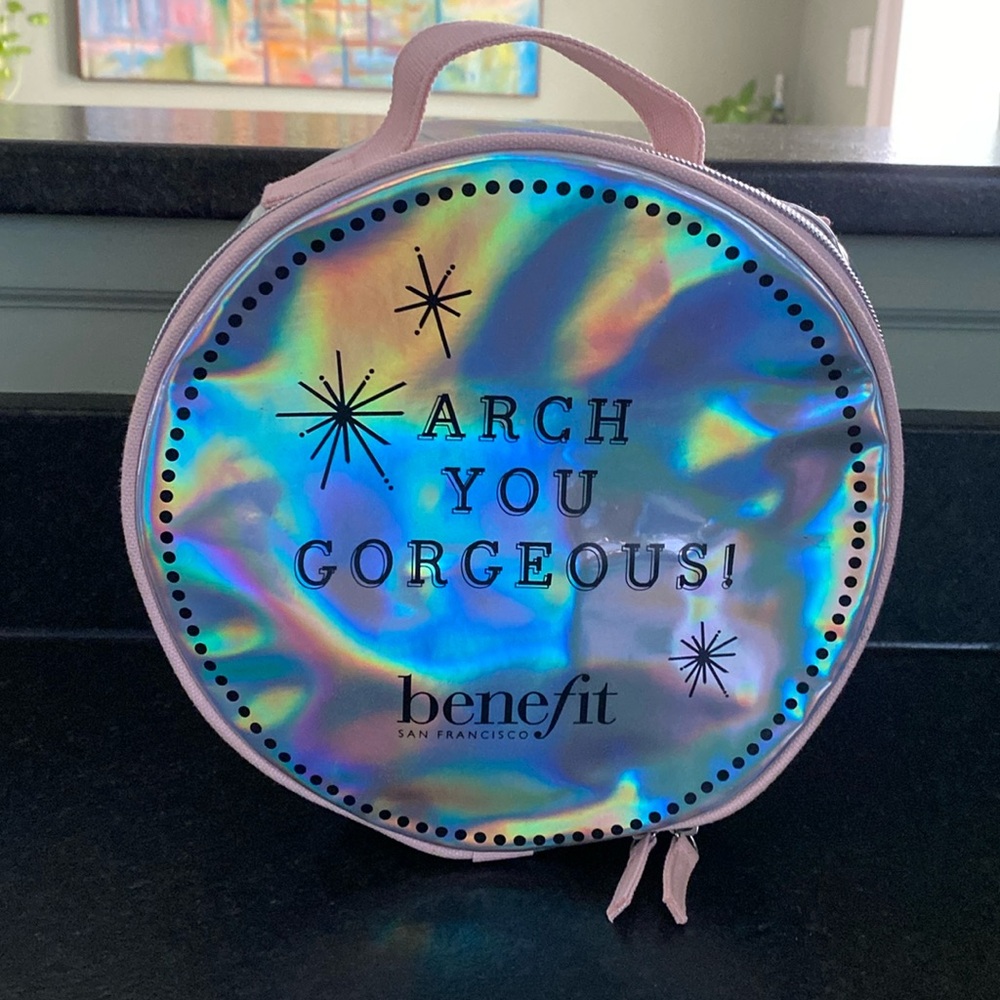 Round metallic makeup bag